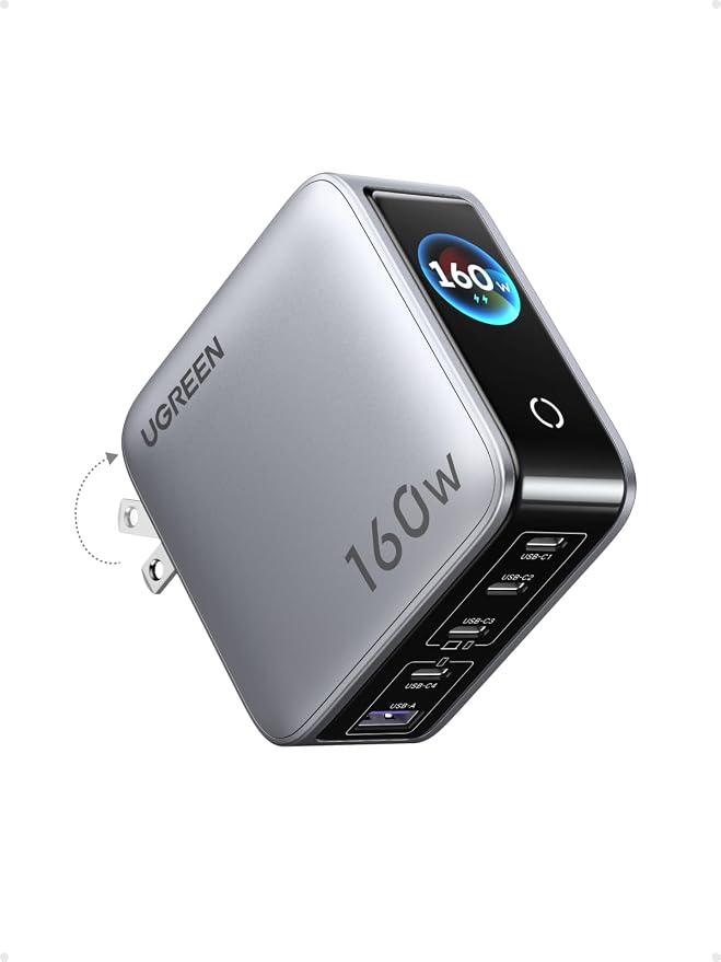UGREEN Nexode Pro Charger, 160W GaN 5-Port Fast USB C Wall Charger Block, Type-C Charging with Smart Display & Touch Control Compatible for MacBook Pro/Air, iPhone 17/16 Series, iPad, Galaxy