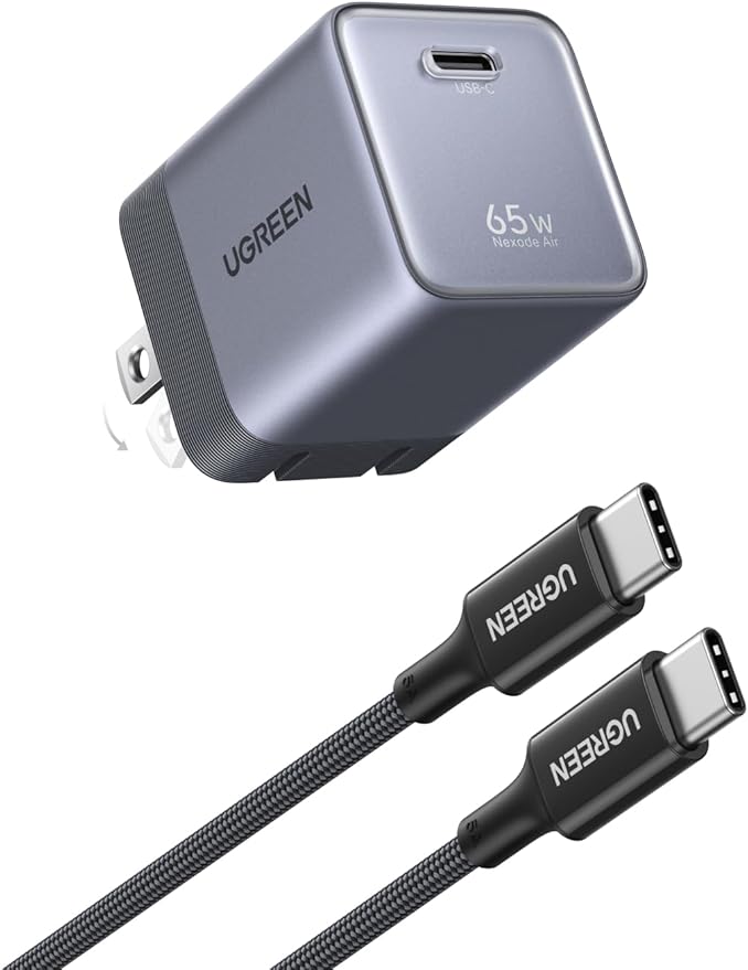 UGREEN Nexode Air 65W USB C GaN Charger Block with 3.3ft Cable, Black
